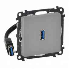 Legrand Valena LIFE Алюм Накладка розетки USB 3.0с подключенным разъемом